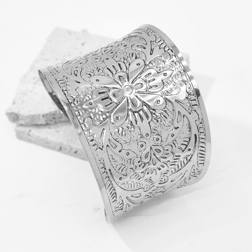 OIDIMS Bohemian Flower Cuff Bracelet for Women Vintage Gypsy Wide Bangle Open Wrap Wrist Jewelry Exaggerated Statement Arm Cuff Boho Punk Jewelry for Best Friend - Image 5
