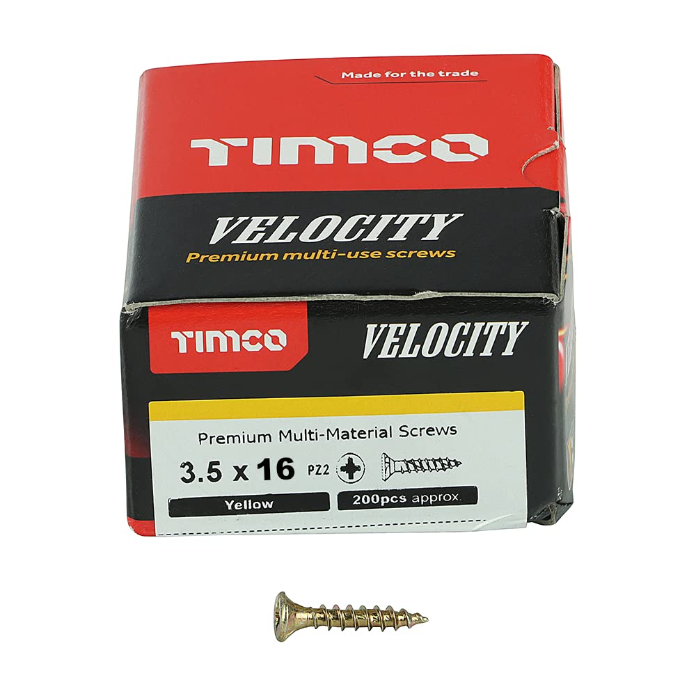 Timco Yellow Velocity Premium Multi-Use Countersunk Gold Woodscrews - 3.5 X 16 - Box Of 200
