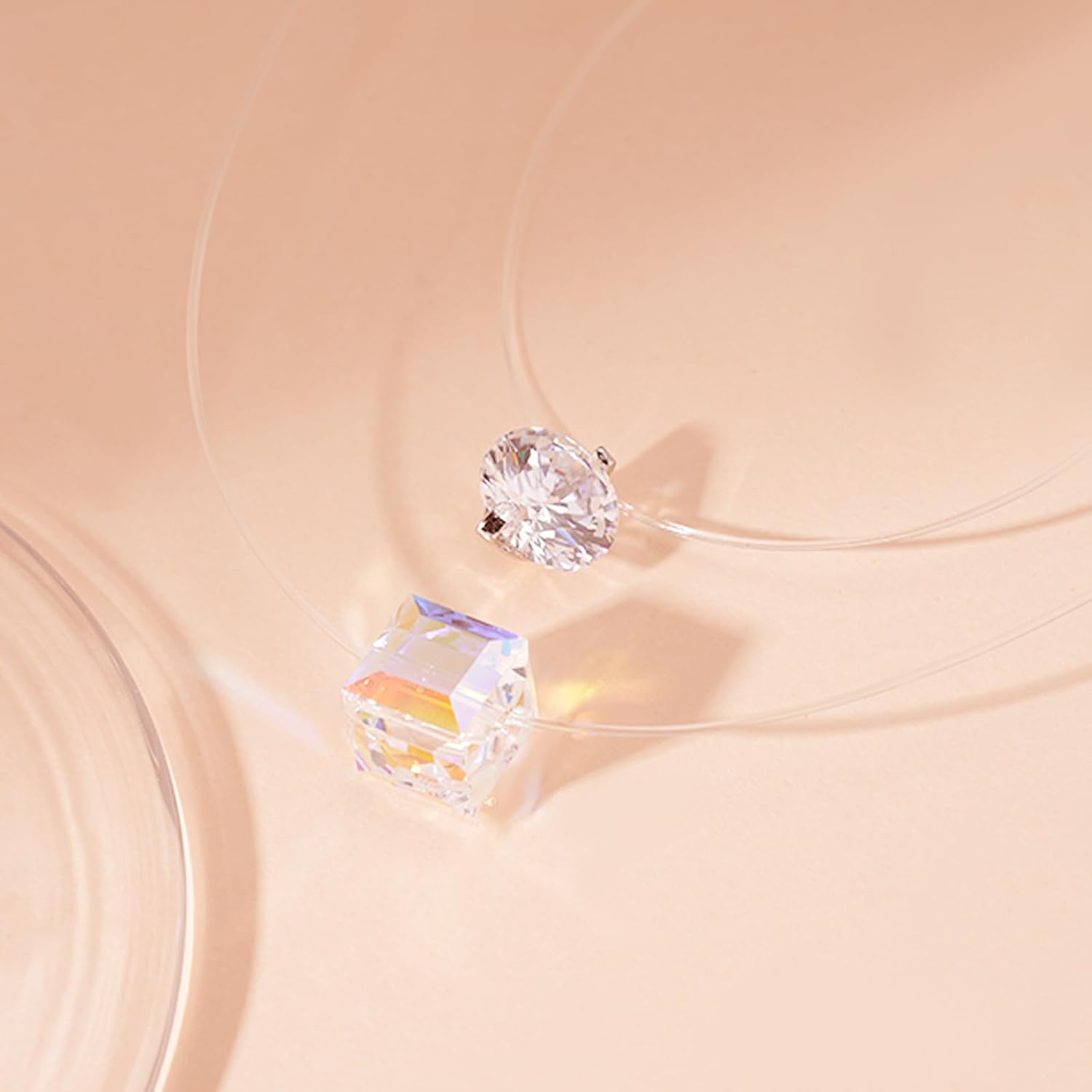 925 Sterling Silver Necklace for Women,Dainty Cubic Zirconia Circle Pendant 1/1.25/2 Carat CZ Choker Necklaces Trendy with Invisible Chain Minimalist Solitaire Jewelry Gift - Image 3