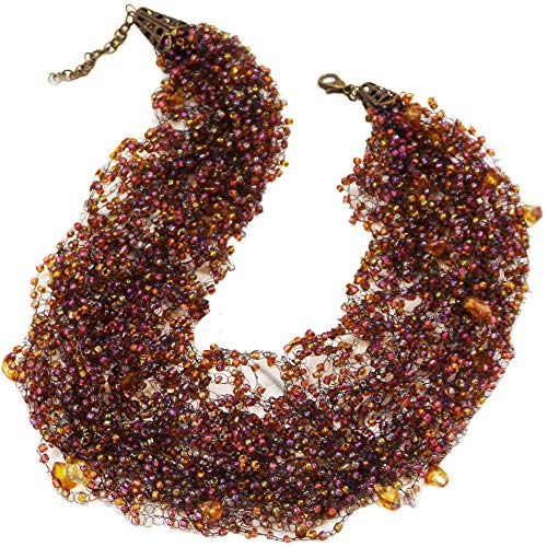 Handmade Brown chameleon necklace with gemstone Multi Strand beaded necklace 18 inch Costume jewelry Peacock necklace