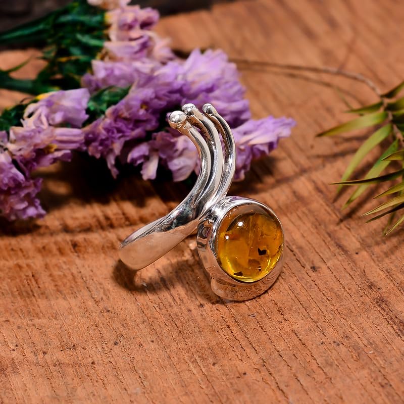 Bague fiançailles ambre baltique en argent : le cadeau de promesse bohème idéal pour elle