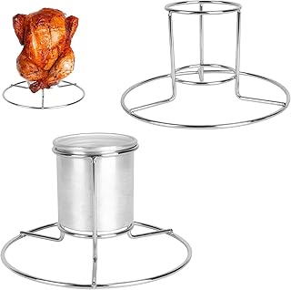 SafBbcue Beer Can Chicken Holder - 2 Set Stainless Steel Chicken Rack Stand with Canister for Whole Chicken, Beer Butt Turkey Stand for Weber Charbroil Camp Chef Grill & Oven, Dishwasher Safe