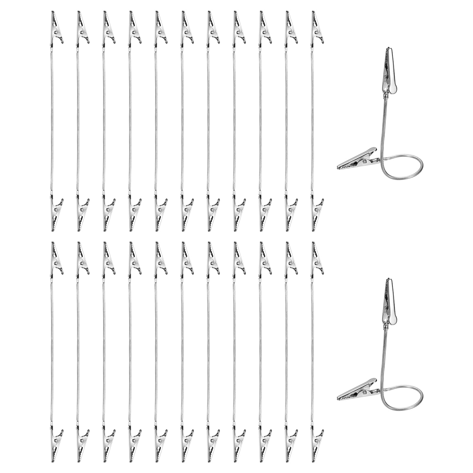 PATIKIL 24Pcs Double Alligator Clips, Long Tail Aluminum Wire Metal Alligator Clips Bendable Double Sided Clamp Sticky Notes Clamps for DIY Card Photo Sticky Notes Display, Silver