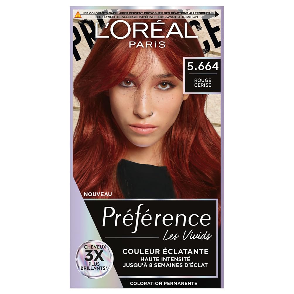 L'ORÉAL PARIS - Coloration Cheveux Permanente - Longue Durée & Lumineuse - Couvre 100% des Cheveux Blancs - Préférence Les Vivids - Nuance : Rouge Cerise (5.664)