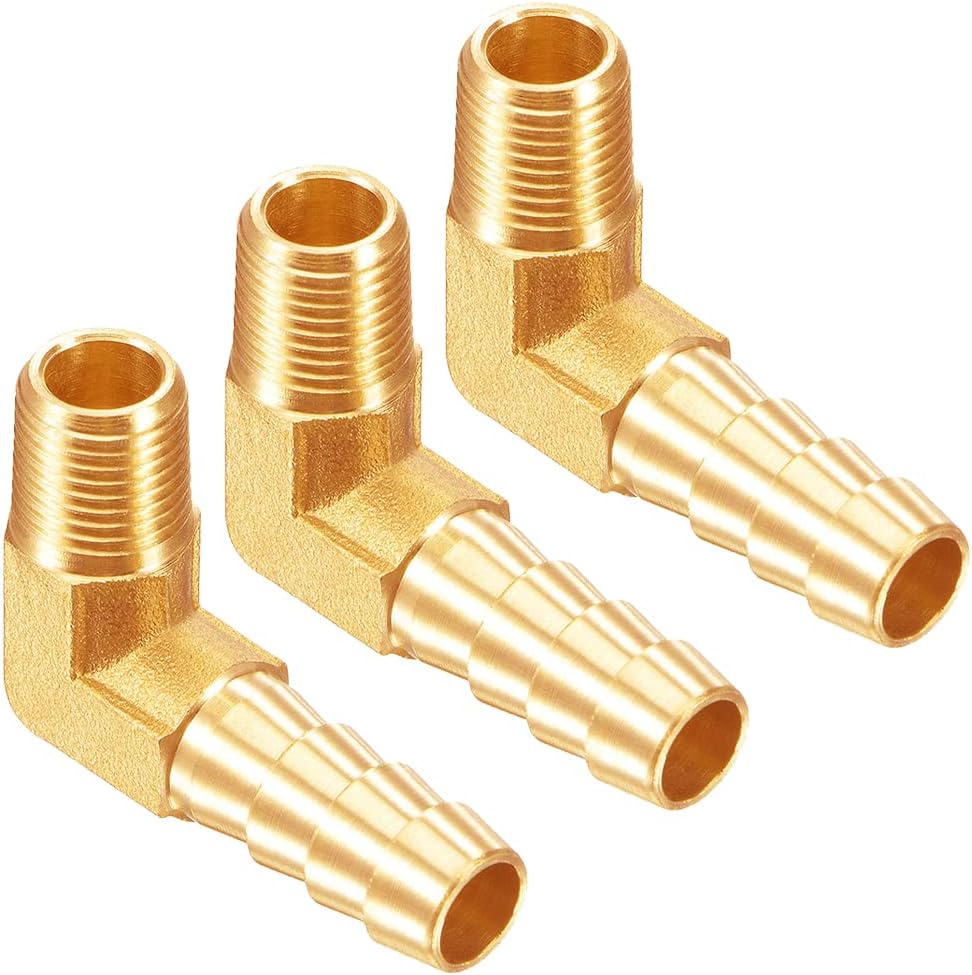3PCS Brass 1/2"NPT Male to 3/4" Barb 90 Degrees Elbow Thread Pipe Hose Barb Fittings for Water/Oil/Gas