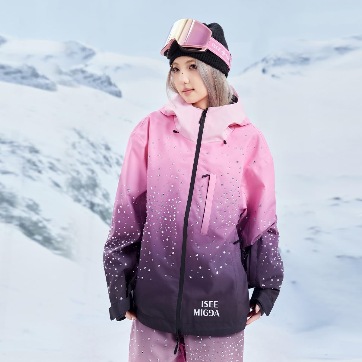Women's Baggy Ski Jacket and Pants Set Waterproof Windproof Snowboard Suit with Hooded Coat Winter Sports