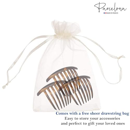 Miniatura 7 de Parcelona Peine lateral de celuloide para el pelo de concha de tortuga de celuloide francés (concha de tortuga, 3 piezas)