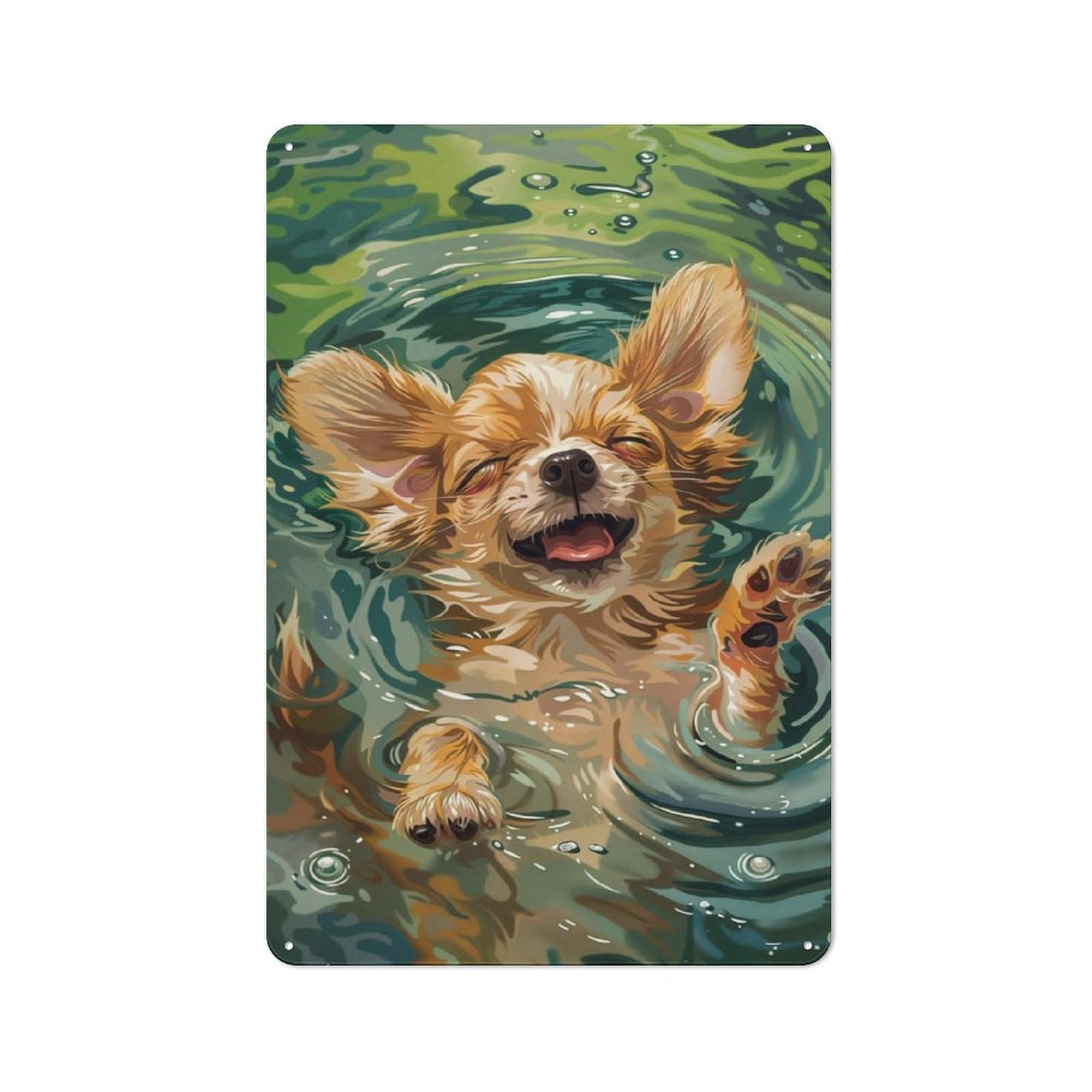 Junmoney Chihuahua For Lounge Or Reading Corner, Rustic Tin Sign 30X20cm, For An Autumn Update To Lounge And Reading Corner