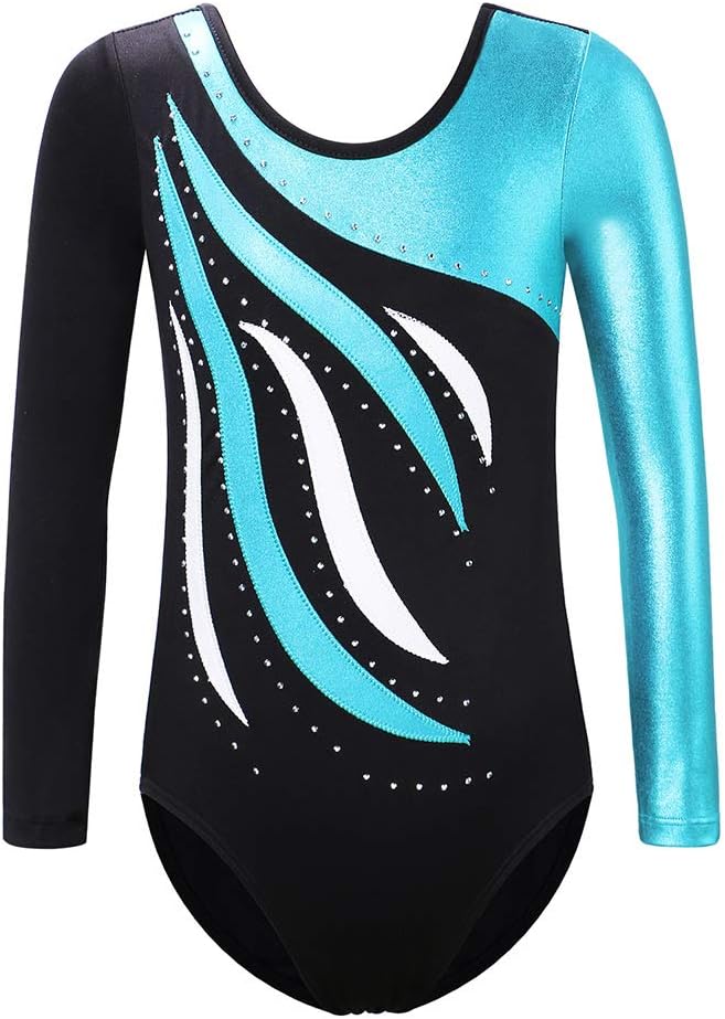 Gymnastics Leotards for Girls Long Sleeve Sparkle Leotards Shiny Athletic Ballet Dance Leotard 3-16 Years