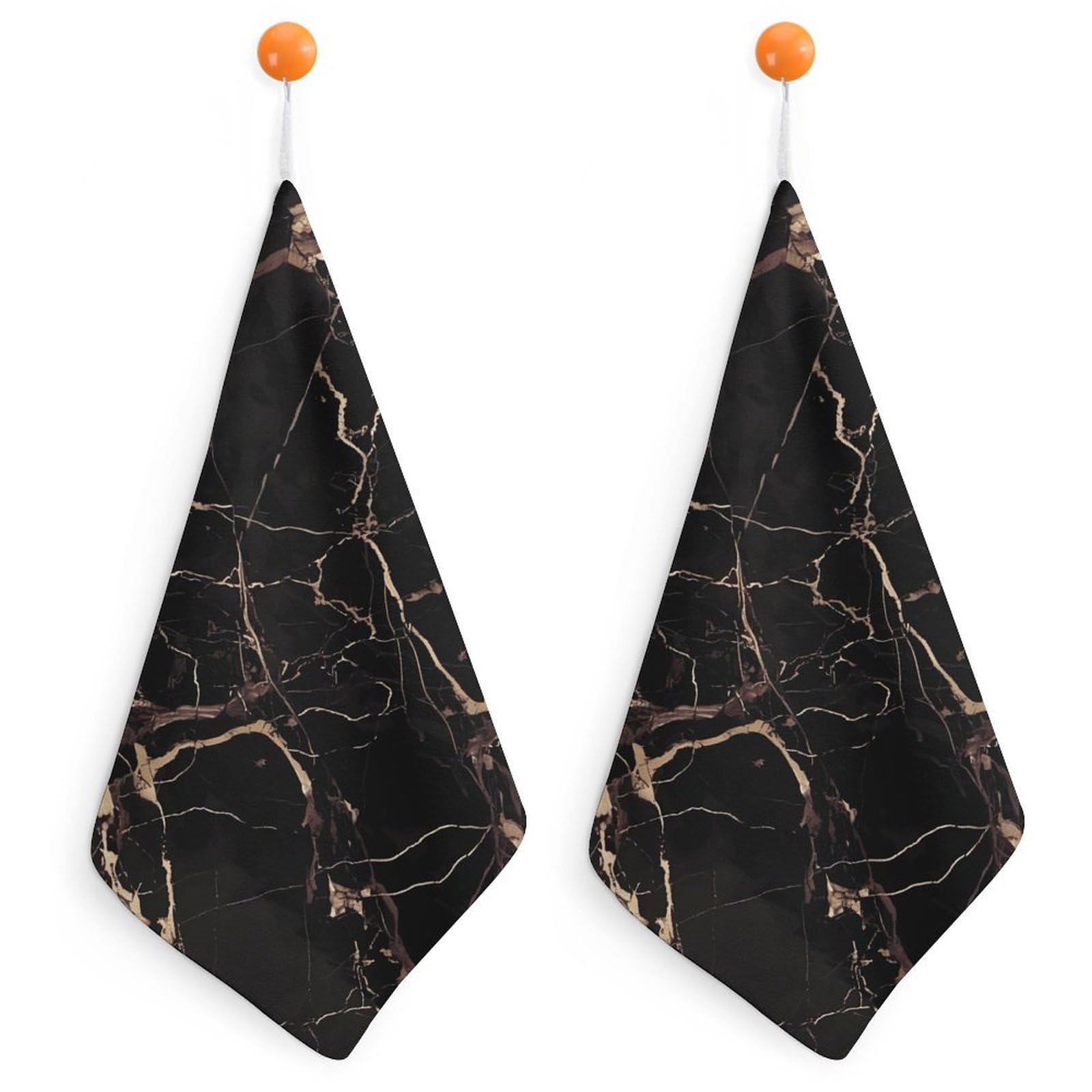 VstaDank Black Gold Marble Washcloth with Hanging Loop Quick Dry Microfiber Hand Towel Highly Absorbent Wash Cloth Reusable Makeup Remover Cloth Soft Feel Fingertip Towel for Bathroom