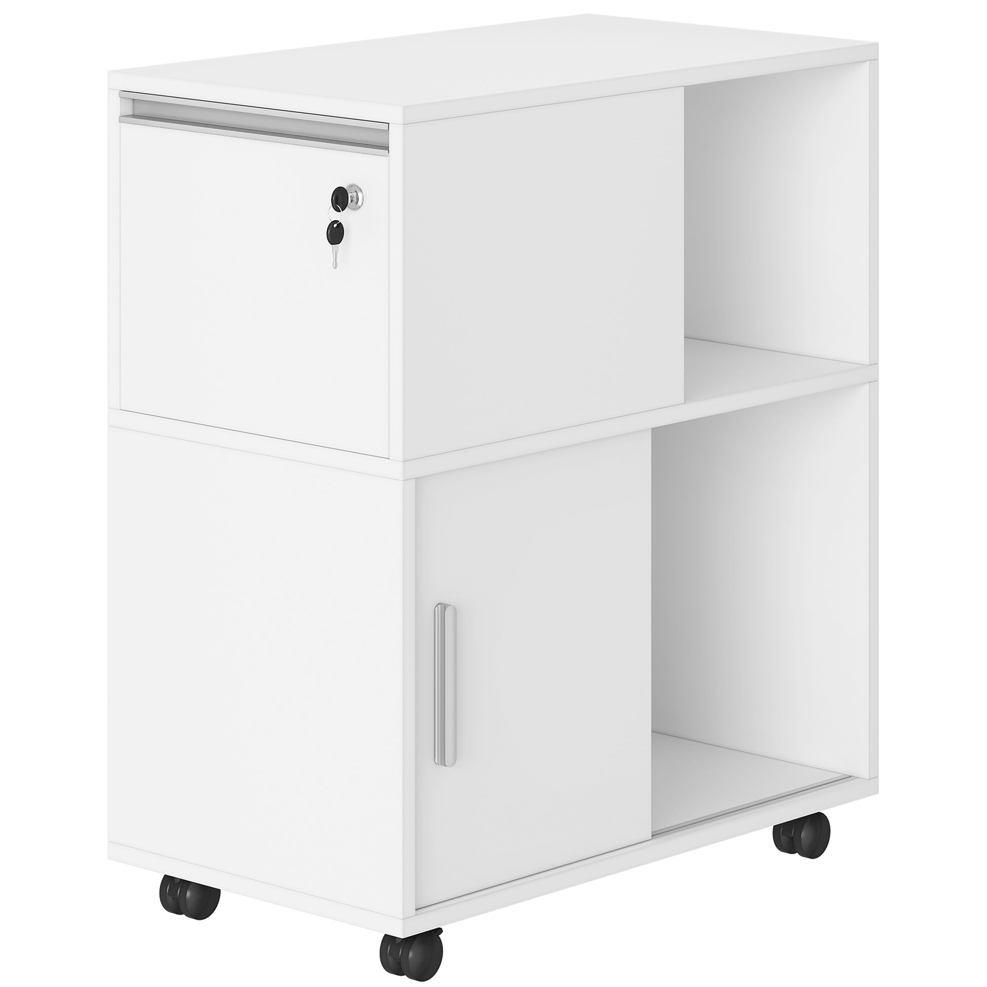 Hzuaneri Rollcontainer 34 x 60 x 70 cm Schubladen Türen weiß