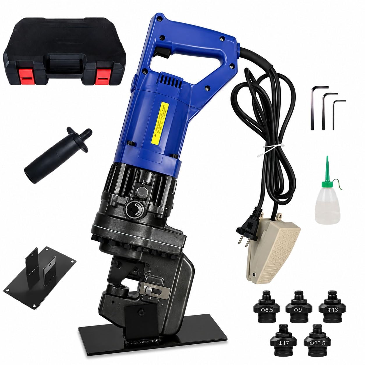 Koyike One Color Hydraulic Puncher 1400W Portable Metal Hole Puncher With Base Stand, Heavy Duty Electric Punching Machine For Sheet Metal & Structural Steel