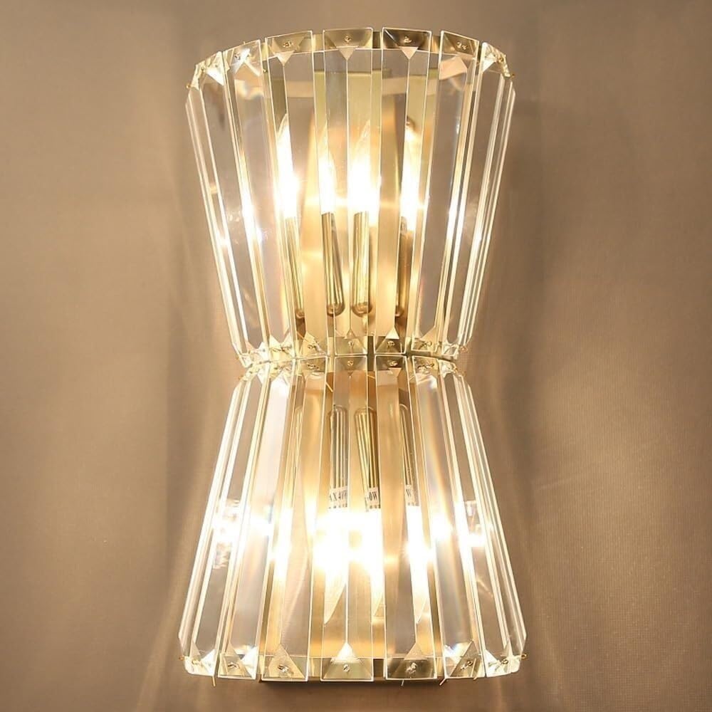 HXYSXHJUO 2-Light Long Linear Wall Lamp Crystal LED Light Indoor Gold Bedside E14 Vanity Mirror Sconce for Bedroom Living Room Study Corridor Entryway Restaurant Mounted