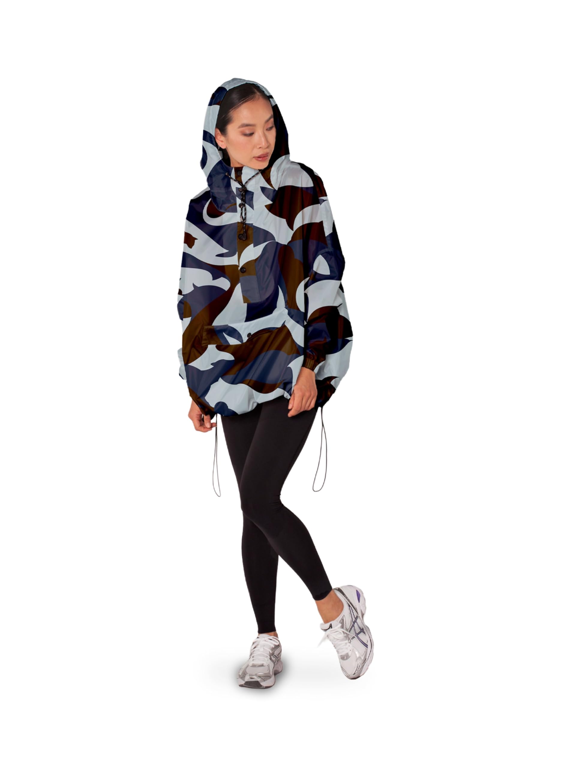 Rainkiss Regenanorak Poncho Erwachsene – Wasserdicht & Atmungsaktiv – Einheitsgröße – 100% recyceltes Polyester – PFAS-frei – Malika Favre Design – Dunkelblau/Mehrfarbig
