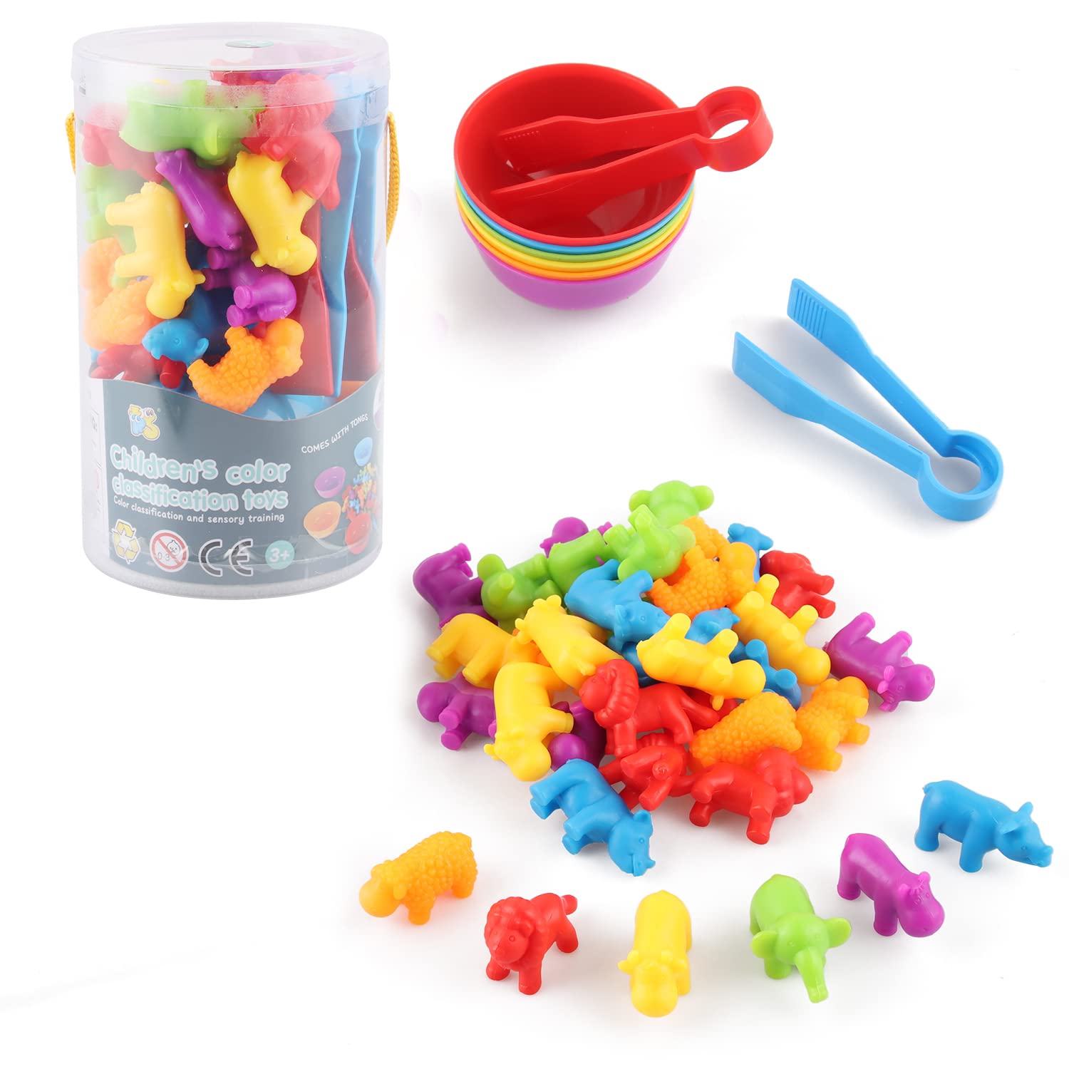 AllLeeGay Montessori Counting Rainbow Toys36 Pcs Colour Sorting Toys Toddlers from 3 4 5 6years with Matching Bowl and TweezersPreschool Educational Learning ToysMath SkillsMedium (Wildlife-0001)