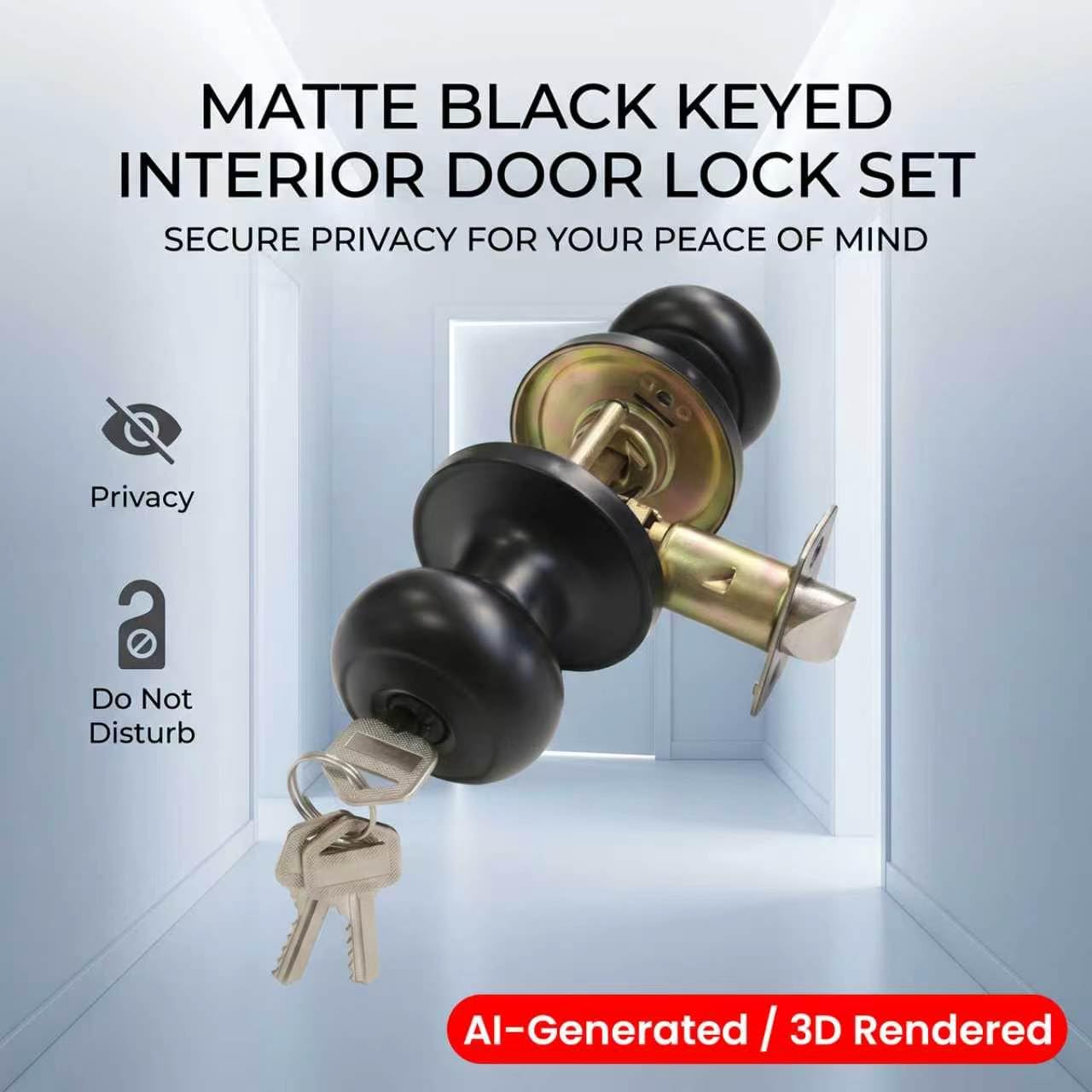 Matte Black Door Knobs with Lock - 6 Pack -7