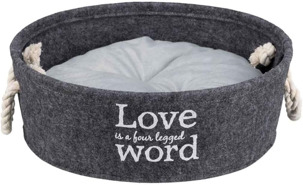 TRIXIE Lian Dog Bed, 37 cm, Anthracite: Polyester Fiber, Round with Raised Edge, Robust Construction, X-Small, Grey, Solid
