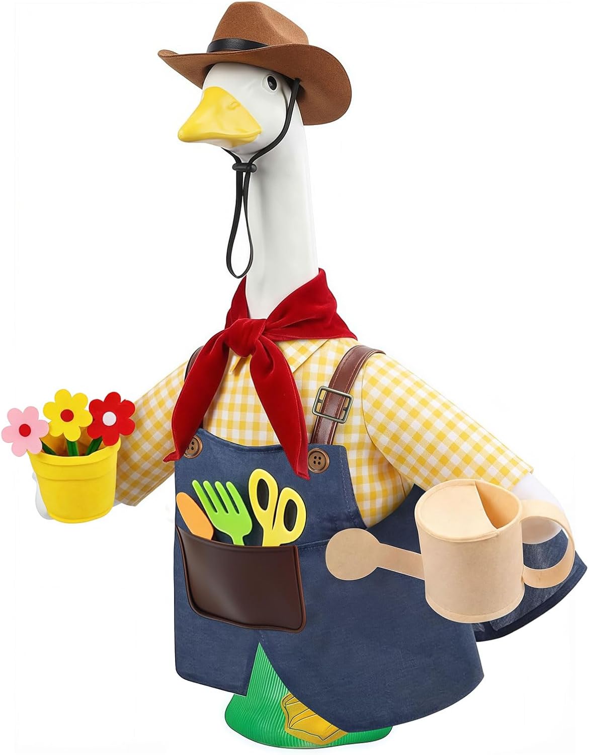 Gardener Porch Goose Outfit with Cowboy Hat, Scarf, Watering Can