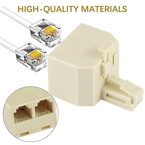 Miniatura 4 de Uvital Adaptador de pared dúplex RJ11, divisor de línea de teléfono duplex, enchufe de pared de 1 a 2 convertidores modulares para oficina, hogar,