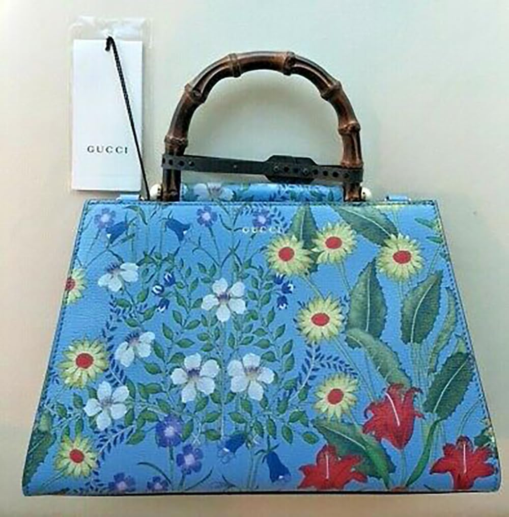 Gucci Flora Azure Shanghai Blue Large Floral Handbag Italy Bag Handbag Flower Bamboo New