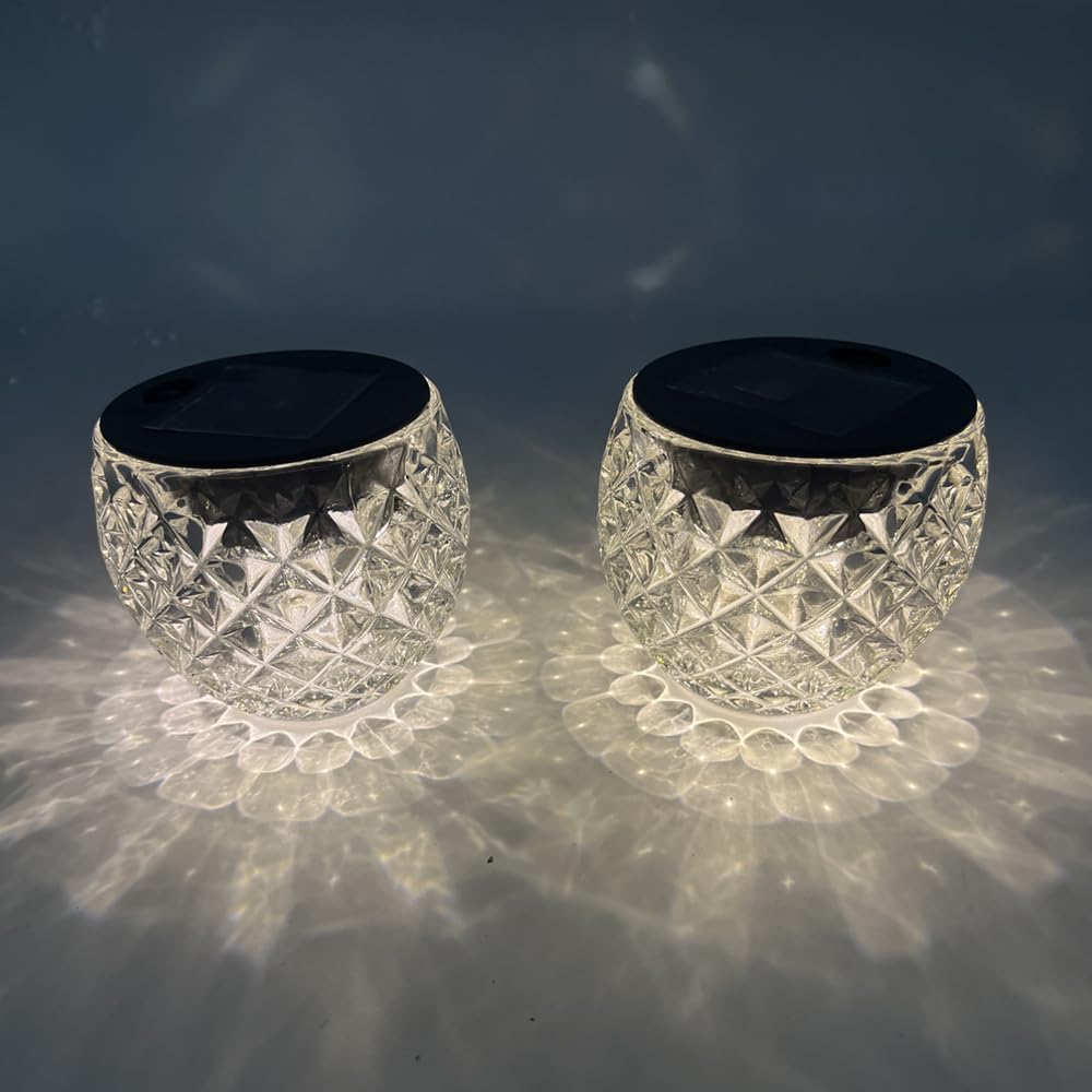 WRQIOO 2 Pack Solar Table Light, Solar Garden Table Lamp, Waterproof Sol-ar Jar Lights, Mosaic So-lar Lights Outdoor Garden, Warm White, Glass Ball Gar-den Table Ornaments for Indoor Outdoor
