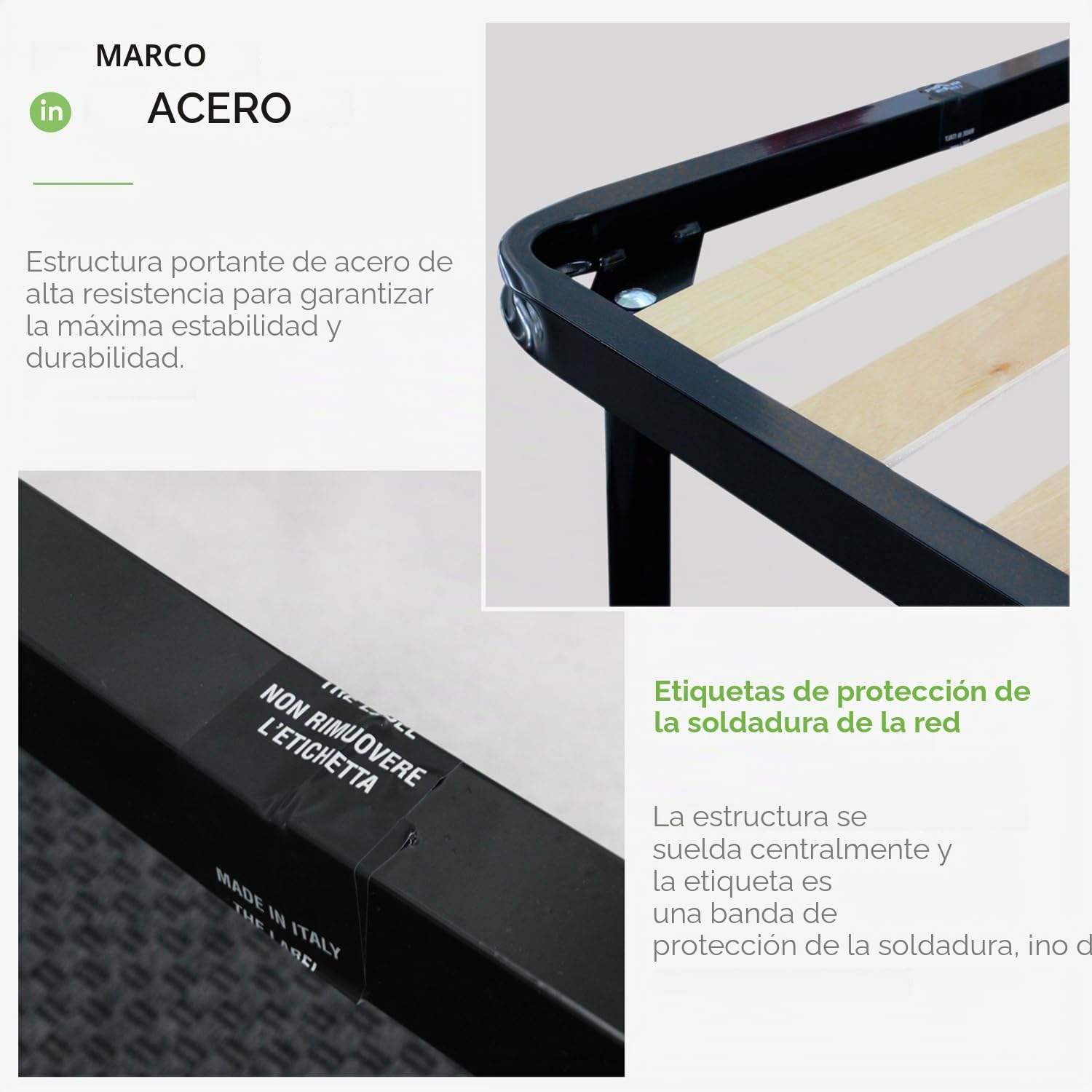 EVERGREENWEB - Somier Individual 75x180 cm con 13 Resistentes Láminas de Madera y Estructura en Hierro Reforzada con piès Extraíbles, Altura 35 cm - Base para Todos colchones, Somier Ortopedico