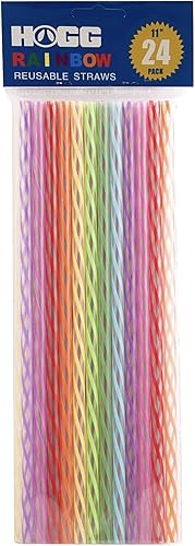 Miniatura 2 de Hogg Pajitas Reutilizables - Arcoíris (Paquete de 24), Popotes de Plástico Reutilizables, Accesorios para Vaso, 11 pulgadas