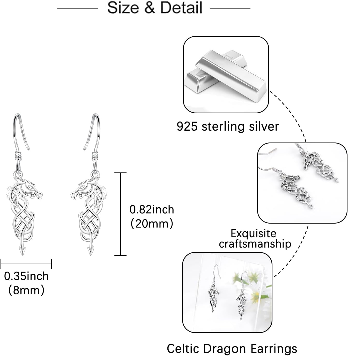 Celtic Animal Earrings for Women - Sterling Silver Hypoallergenic Horse/Dragon/Cow/Goat/Dragonfly/Butterfly Dangle Earrings Animal Jewelry Gifts Birthday Christmas Gifts for Women