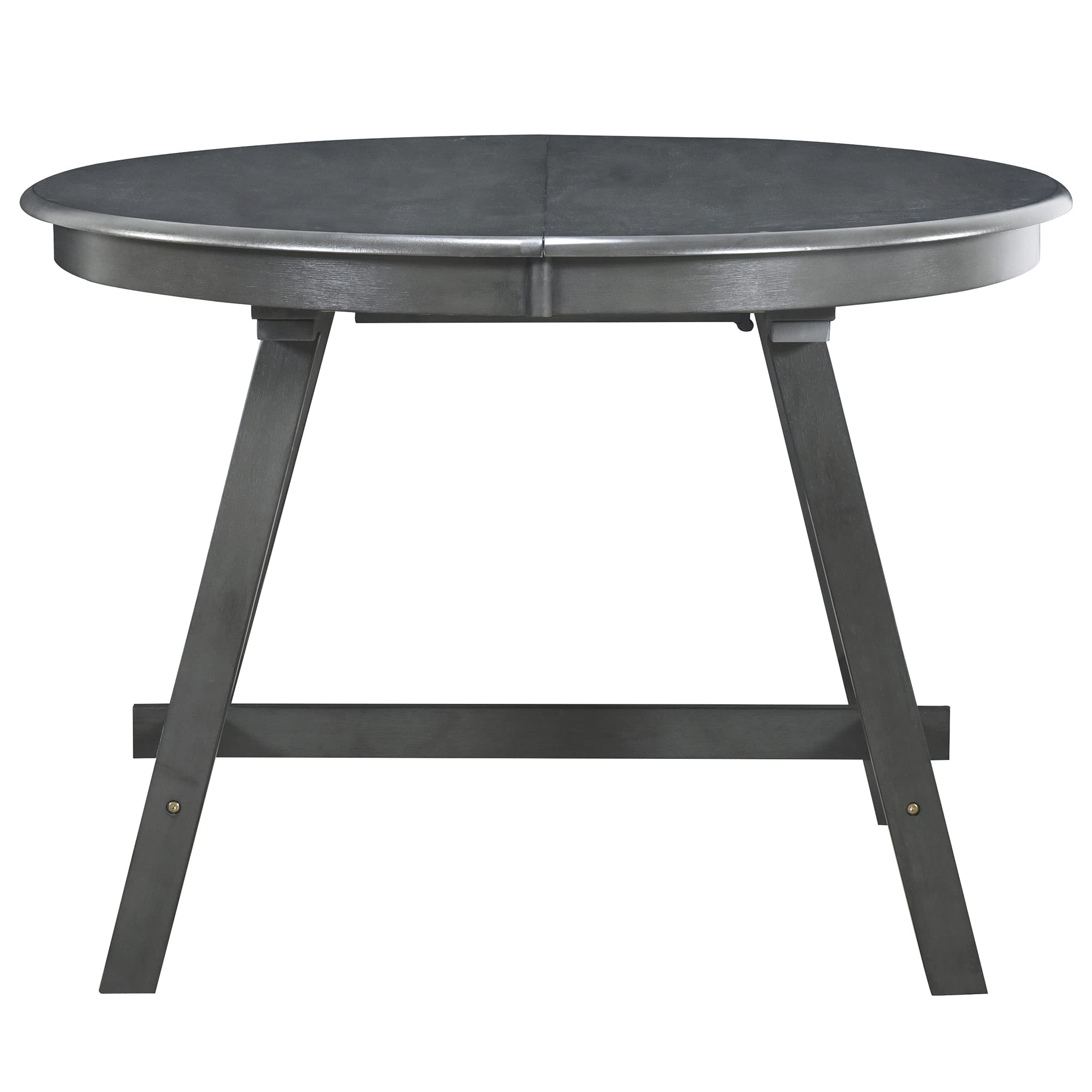 ERYE Retro Style Functional Extendable Dining Table with 15.6" Leaf,(Grey);Round Oval; 41.4"~56.6"