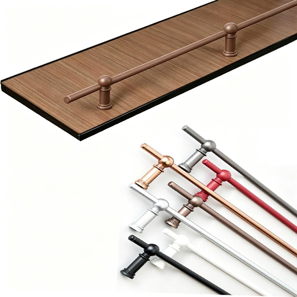 SVBVRFEEW Aluminum Shelf Rail Fence Decorative Bookshelves Gallery Rail Metal Safety Bar Rod Furniture Tipping Railing Set For Kitchen Bathroom Closet(Coffee,70cm/27.6in)