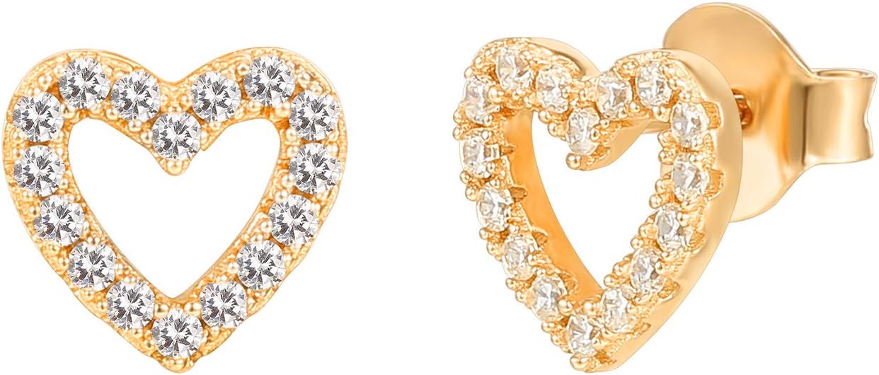 14K Gold Plated 925 Sterling Silver Stud Earrings for Women - Dainty Geometrical Bar Triangle Heart Earrings - Valentines Day Trendy Jewelry