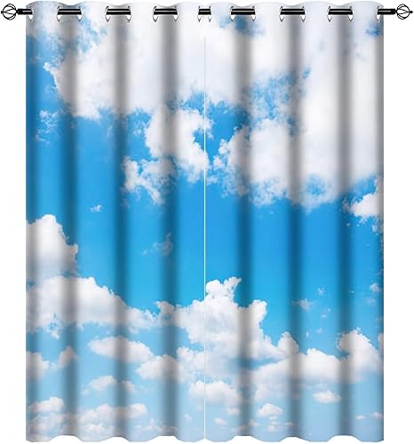 Miniatura 1 de Cortinas opacas con diseño de nube blanca y cielo azul, cortinas para ventana, paisaje natural, ojales, reducción de luz, paneles para sala de