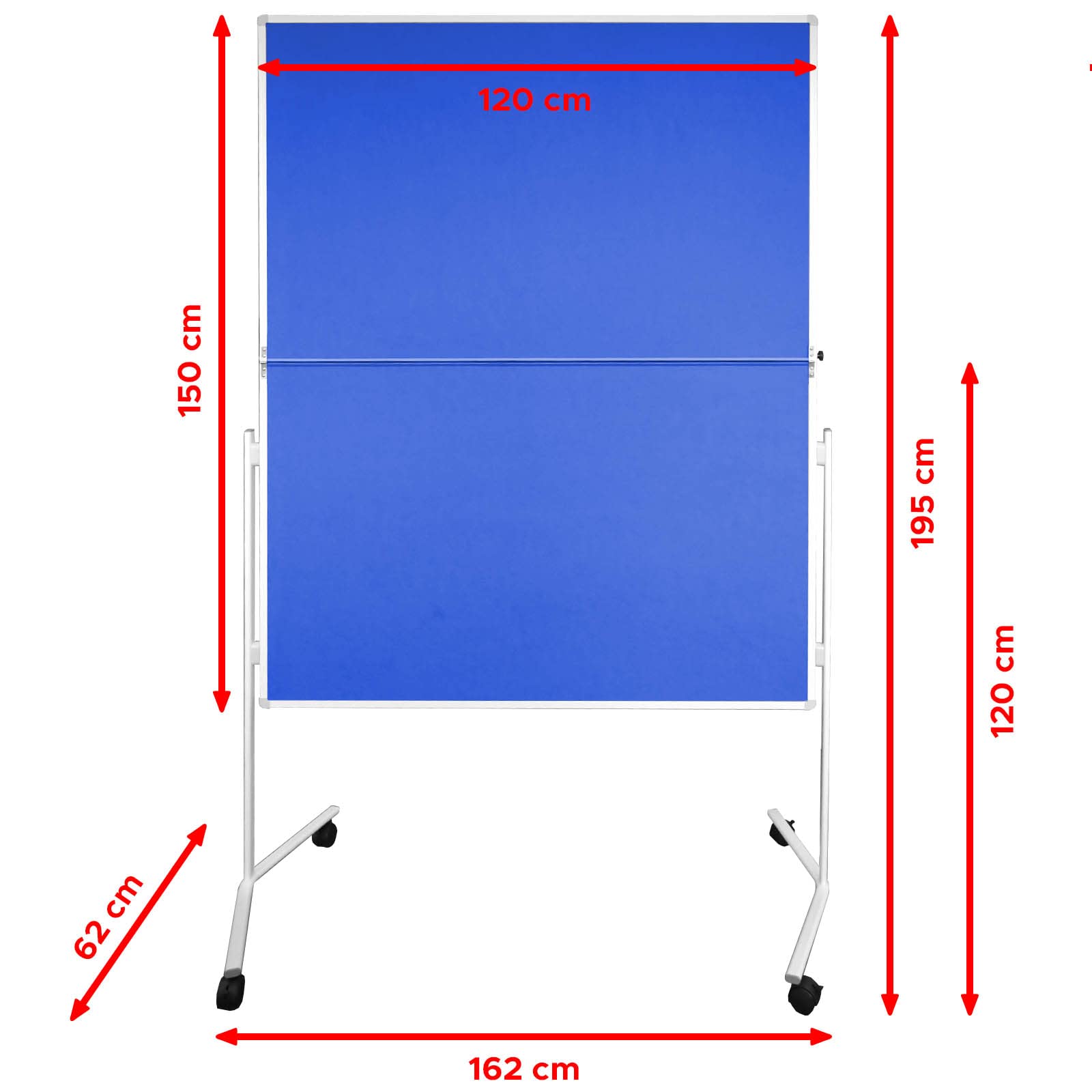 Moderationstafel FOLD - Filz-Metaplanwand 120x150 cm - klappbar Blau | Moderationswand mit Filz- Oberfläche & Rollen - mobil & beidseitig nutzbar - Pinntafel ideal für Büro, Schule & Seminare