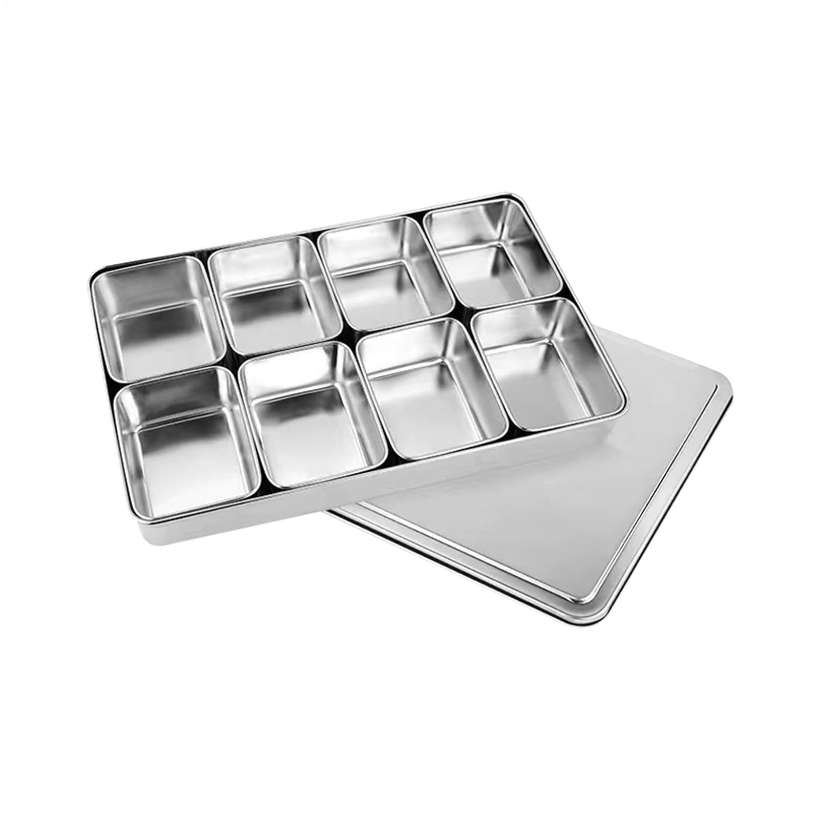 Boîte à condiments rectangulaire avec plateau de support de couvercle divisé pour vinaigre, sel, boîtes de rangement d'assaisonnement de cuisine en acier inoxydable