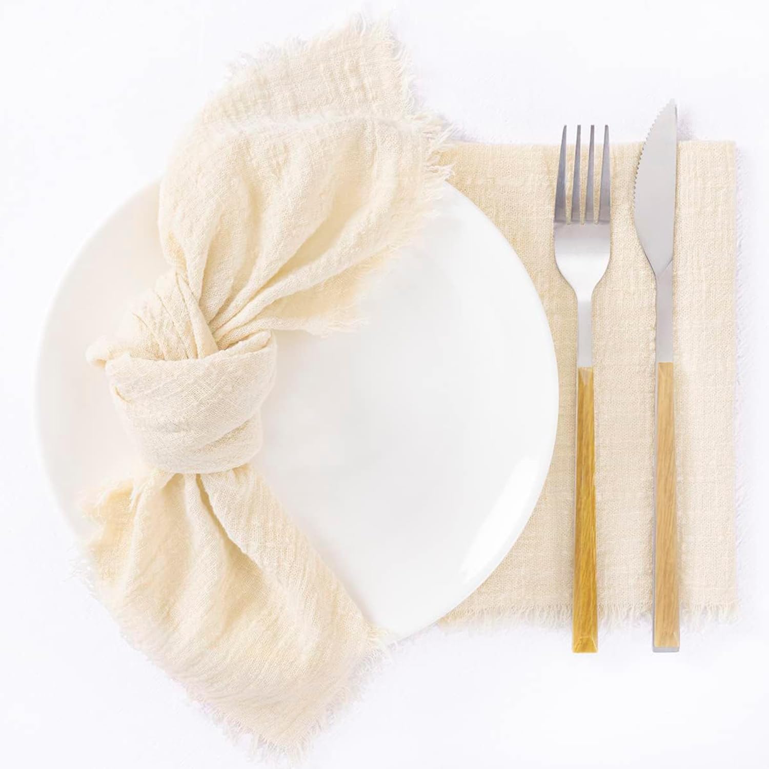 10 Stück Stoffservietten, Servietten Stoff, 42X42cm Leinenservietten mit Fransen für Abendessen Hochzeit Weihnachten Geburtstagspartys Tischdinner Restaurant Stoff Servietten(beige)