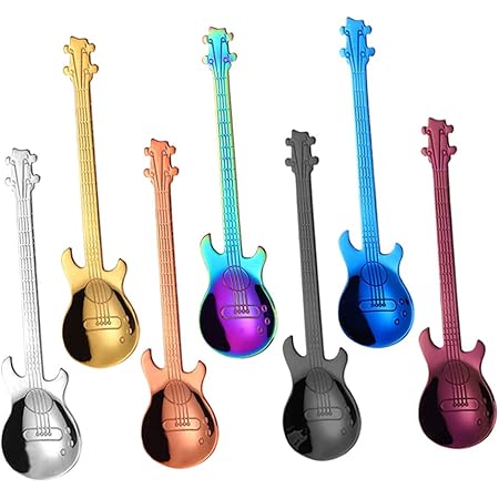 Amazon Co Jp Kesyoo ギター型スプーン 7個セット 楽器 ティースプーン コーヒースプーン 子供用スプーン 可愛い食器 ステンレススチール ホーム キッチン
