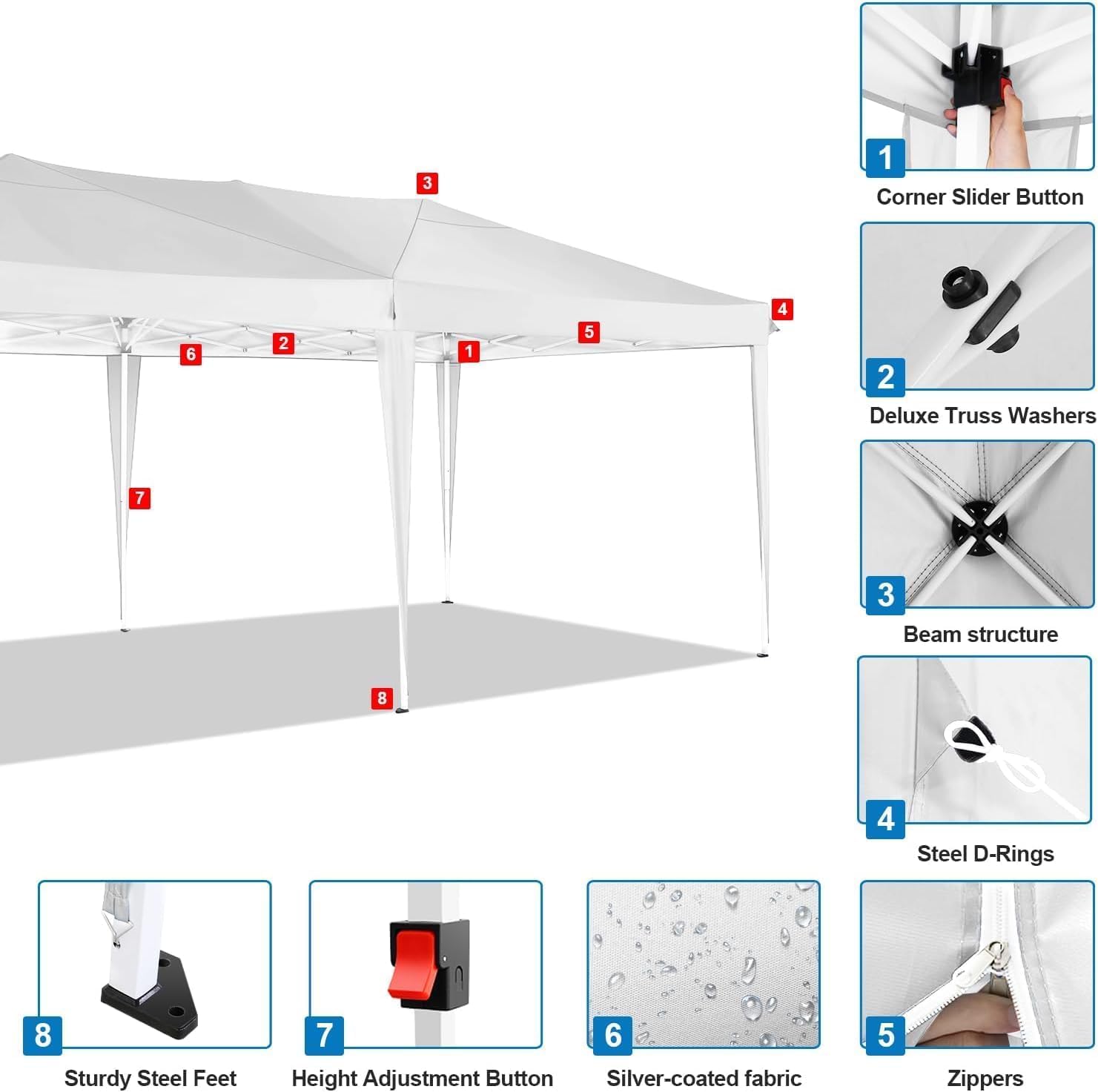 COBIZI Faltpavillon 3x6m Pavillon Wasserdicht Stabil Partyzelt Faltbar | 3 Höhen, Tente de réception d’extérieur avec 6 parois latérales anti-UV pour mariage, extérieur, jardin, fête et marché