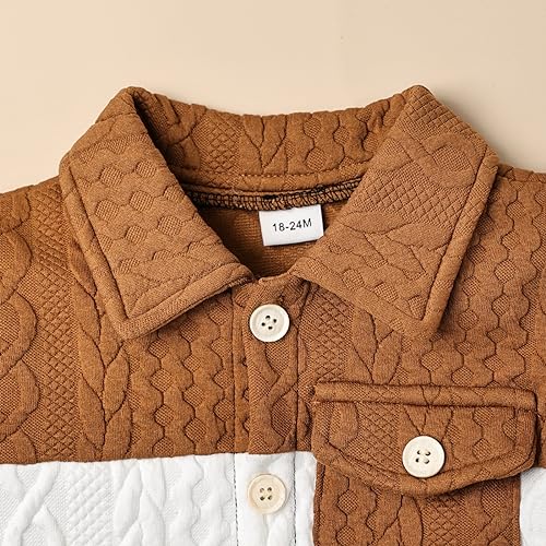 Baby Boy Fall Winter Clothes Toddler Boy Outfits Patchwork Button Down Tops Shirt Pocket Pants 2 Piece 12 Months-5T4