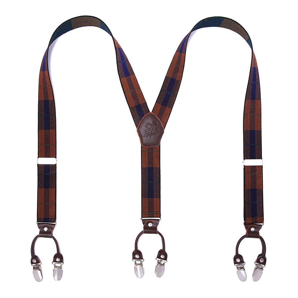 KANGDAI Rindsleder Hosenträger für Herren Breit Y Style 3.5 CM Mit Sehr 6 Starke Metall Clip Durable Elastic Verstellbare Hosenträger Geschenkbox für Herren und Damen