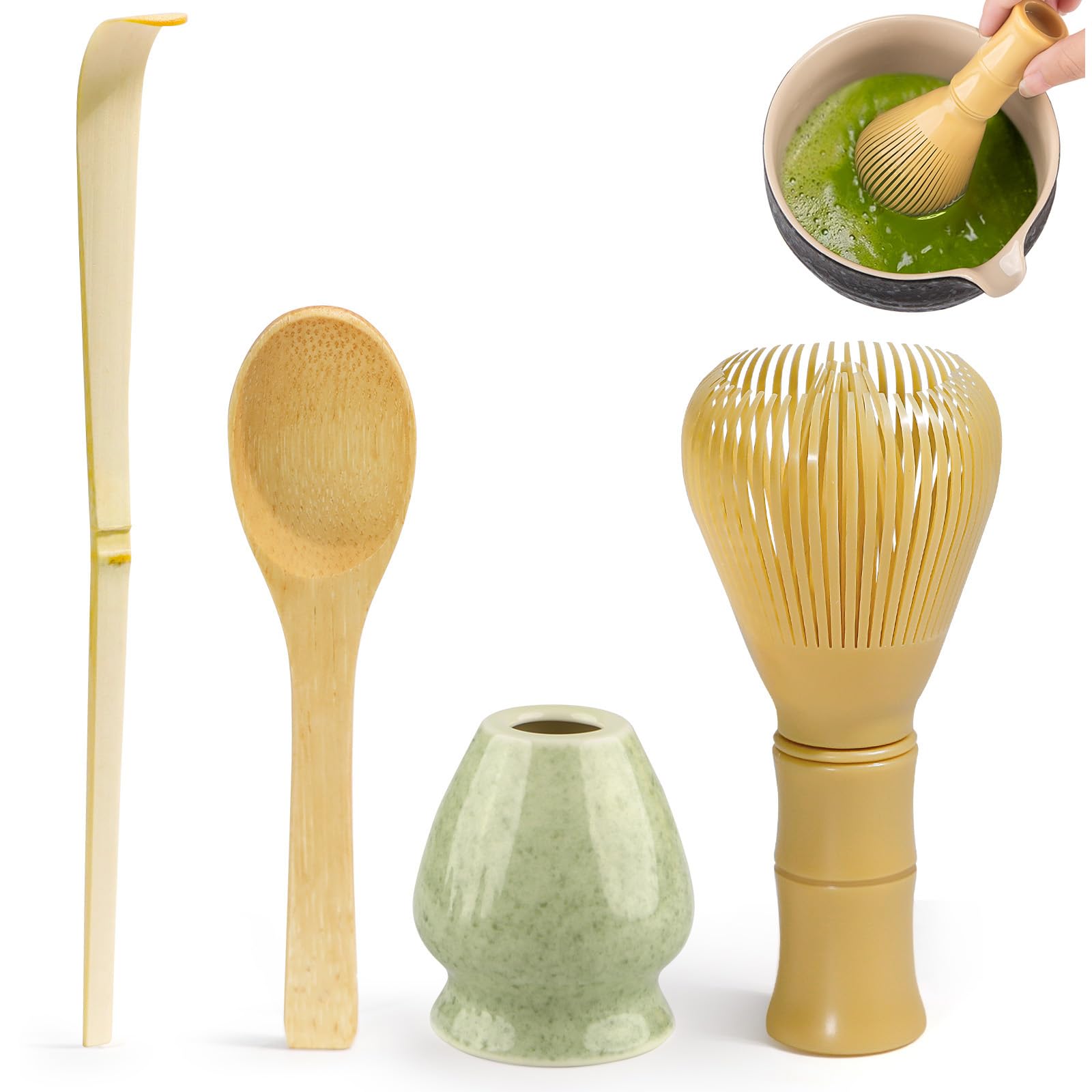 4 Pcs Matcha Whisk Set, Practical Matcha Kit with Whisk, and Spoons
