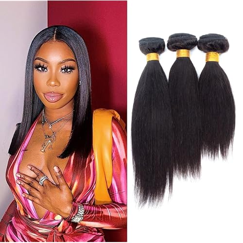 Brazilian Virgin Straight Hair 3 Bundles 12" 14" 16" 10A Grade Straight Human Hair 100% Unprocessed Virgin Brazilian Remy Straight Human Hair Weave Bundles for Black Women Natural Black 12 1