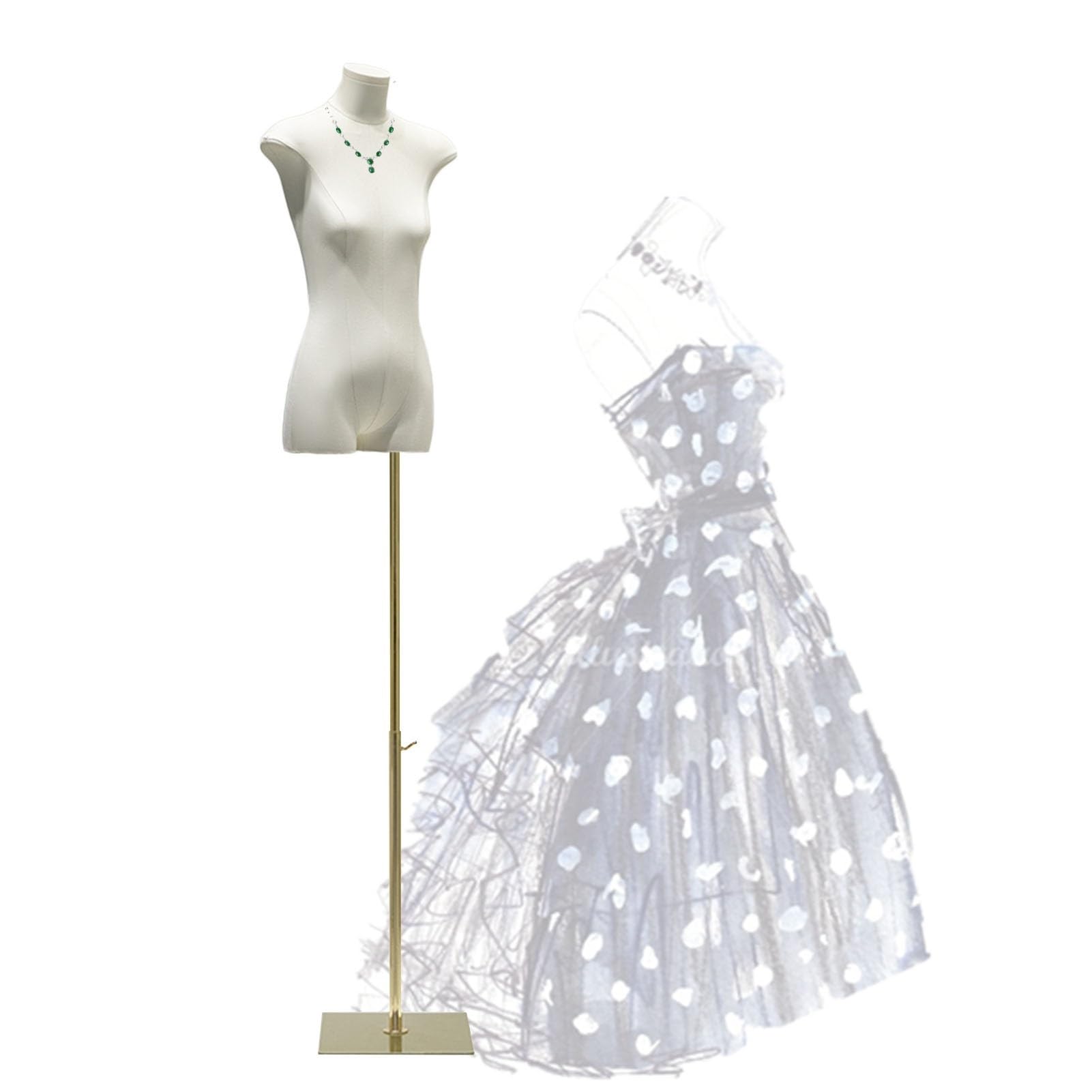 Mannequin de couture doré et réglable en hauteur de 52 à 71 pouces avec buste de taille A