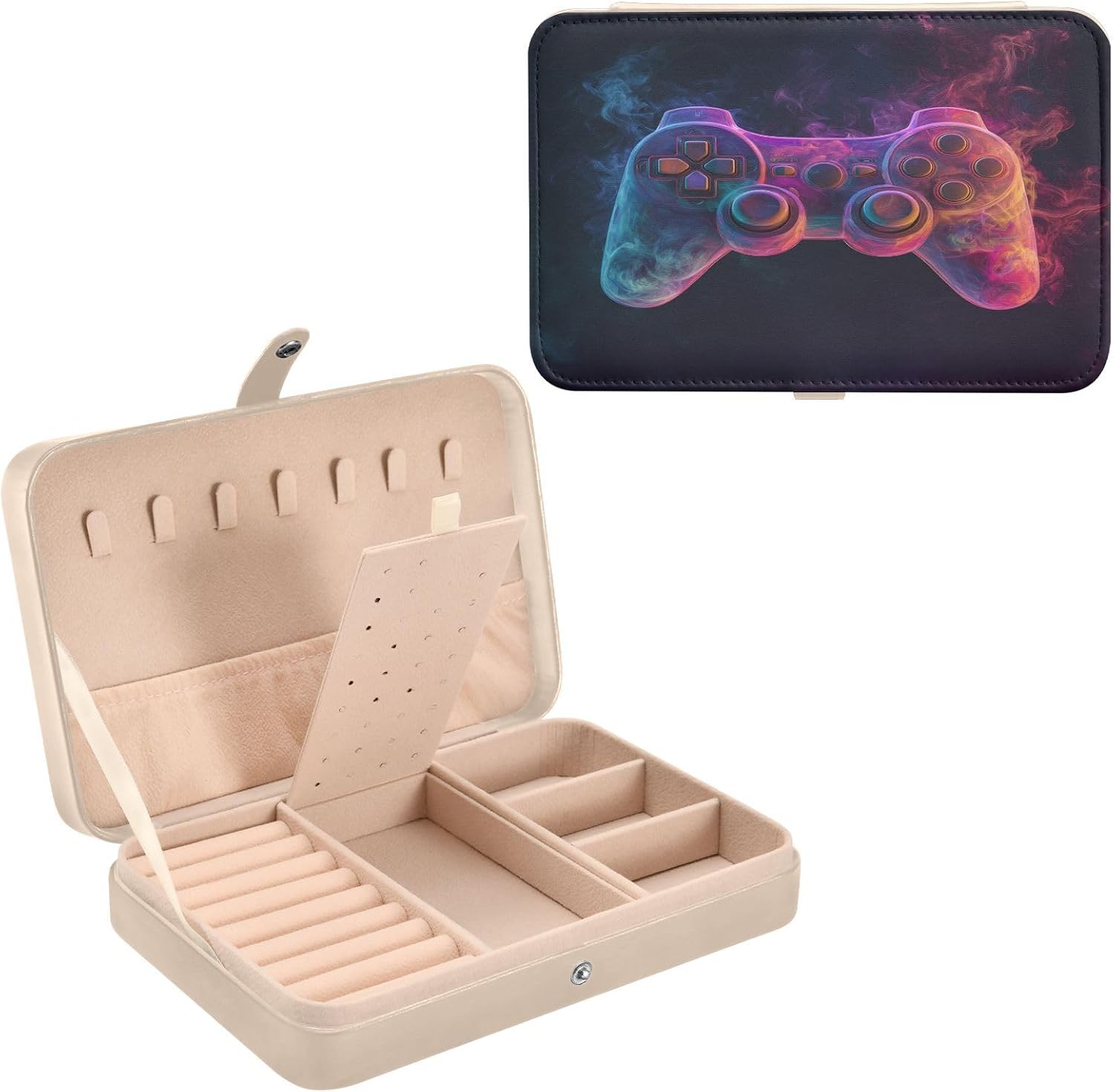 J JOYSAY Gamepad Controller Black Travel Jewelry Box Organizer Small Jewelry Box PU Leather Bracelet Organizer Storage for Earring Wedding