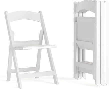 Flash Furniture Hercules Series Folding Chair - White Resin - Set of 4 800LB Weight Capacity Comfortable Event Chair - Light Weight Folding Chair