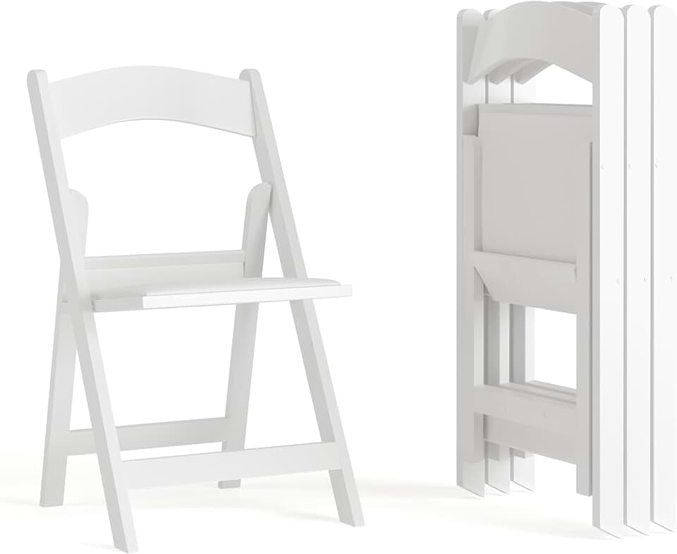 Flash Furniture Hercules Series Folding Chair - White Resin - Set of 4 800LB Weight Capacity Comfortable Event Chair - Light Weight Folding Chair