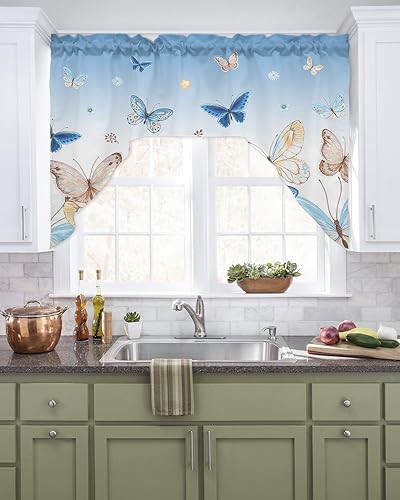 Jolunifun Butter-Fly Art Swag - Cortinas de cocina, cenefa con bolsillo para barra, paneles de cortina para dormitorio, sala de estar, baño, Jolunifun Butter-Fly Art Swag - Cortinas de cocina, cenefa con bolsillo para barra, paneles de cortina para dormitorio, sala de estar, baño,