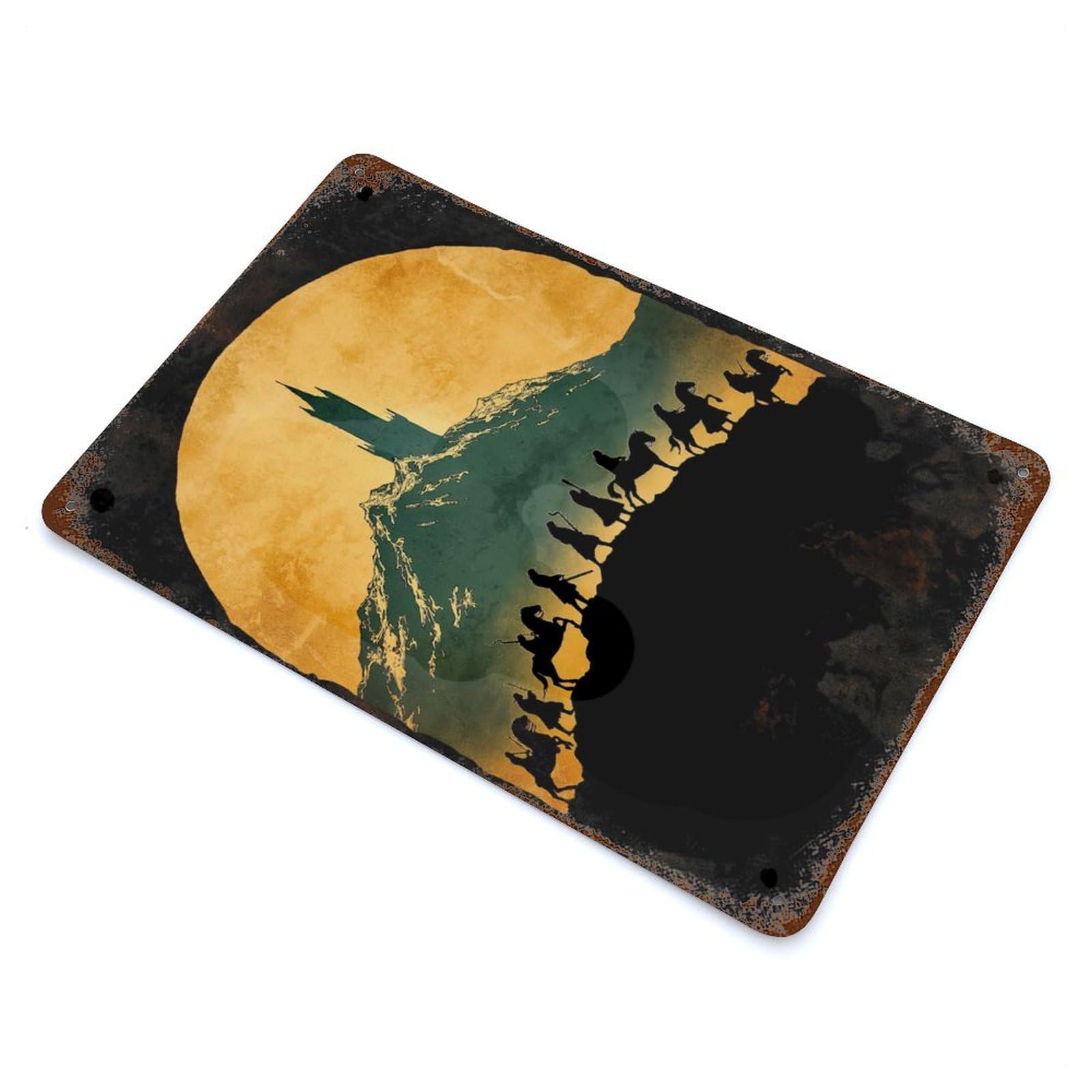 Rust Effect Silhouettes of Riders Rustic Tin Plaque 11.8"x7.9", Decorative Metal Wall Art for Farmhouse, Kitchen And Entryway Decor
