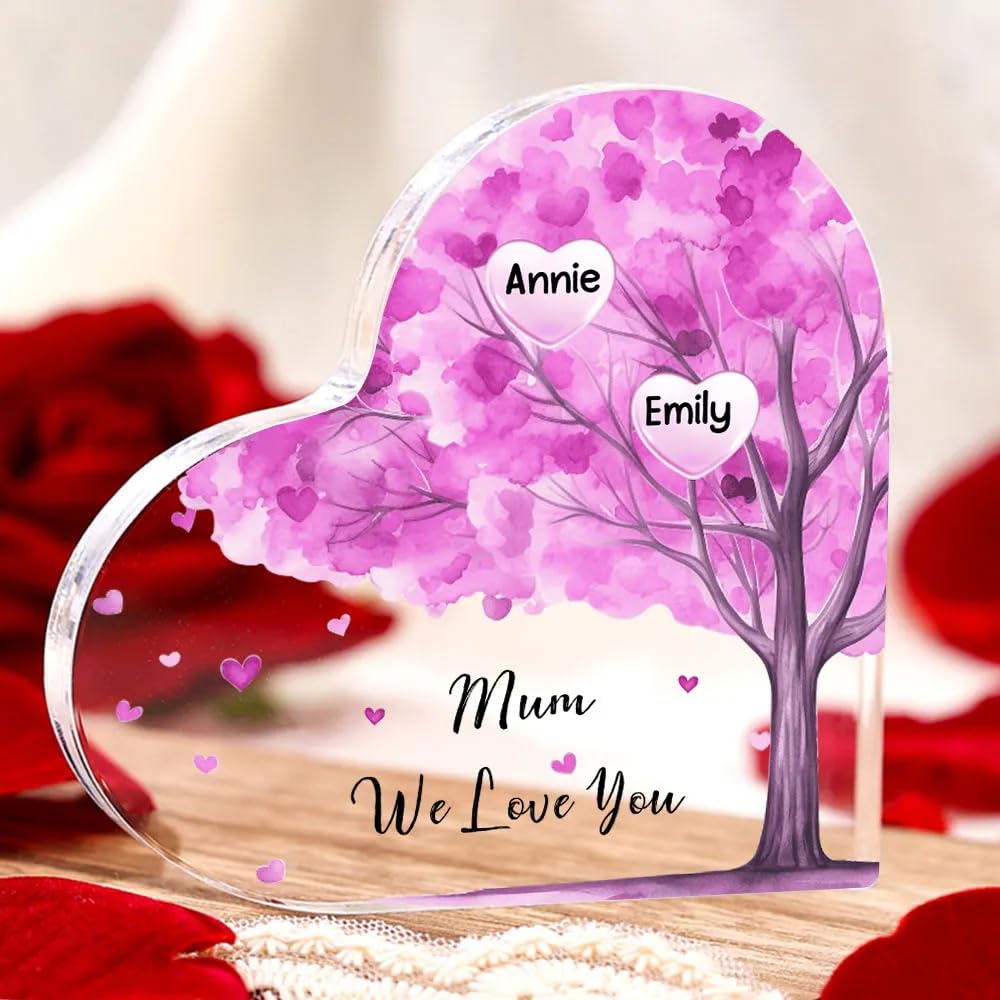 Gifts for Mum Personalised Acrylic Heart Tree of Life Sign Plaque Best Mum Gift Mothers Day Gifts for Mum, Birthday Gifts for Mum (Rose)