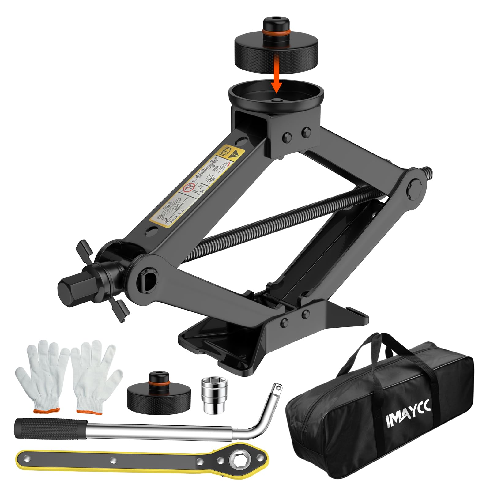 Car Jack 2.5T/2500 kg, Universal Scissor Jack for Tesla Model 3/Y/S/XAuto with 2 Pieces Rubber Pad, Portable Trolley Jack with Wheel Brace Wrench, Car Emergency Kit for Tesla Series