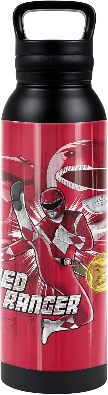 Power Rangers OFFICIAL Red Ranger 24 oz Insulated Canteen Water Bottle, Leak Resistant, Vacuum Insulated Stainless Steel with Loop Cap